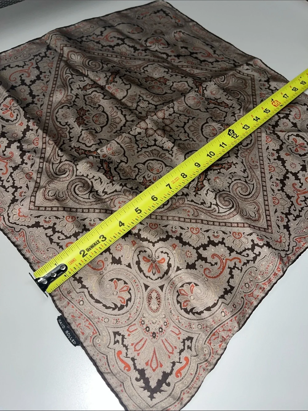 Source Unknown Taupe and Coral Paisley Square Silk Scarf